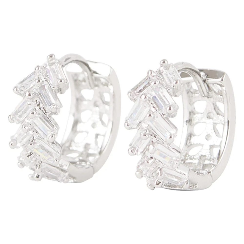 CZ by Kenneth Jay Lane 4 CTTW Baguette CZ Huggie Hoop Earrings